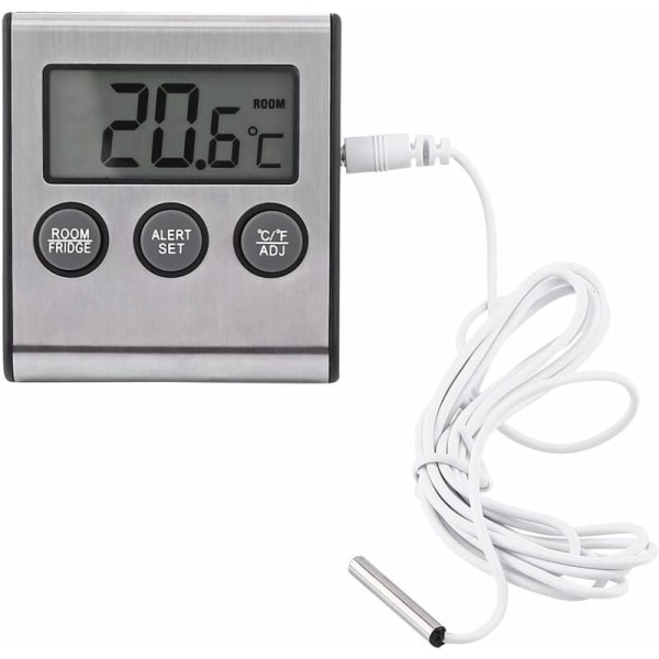 Kylskåpstermometer, digital LCD-termometermonitor med sond 50°C till 70°C