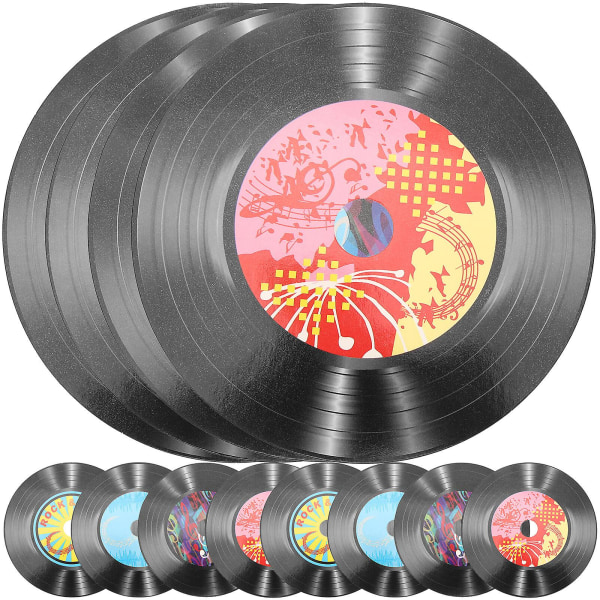 12 vinylplader i retrostil vægophængende skiltbar pladevægdekoration (14X14 cm, forskellige farver)