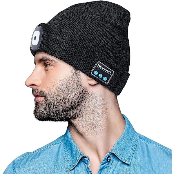 Bluetooth Beanie LED Lighted Hat med indbyggede stereohøjttalere og mikrofon Genopladelig Unisex USB Headset Strikket Hat