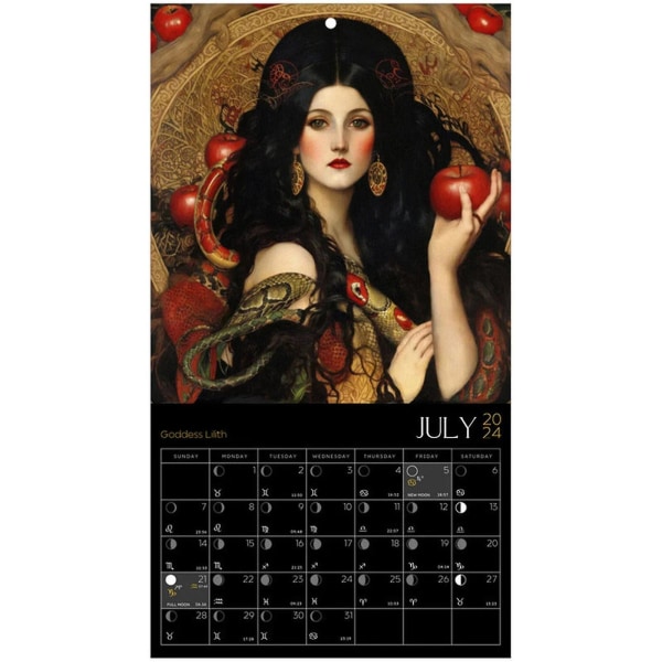 Dark Goddess Calendar 2024 Angel Wall Caledar Black Wall månedskalender（40*20cm）
