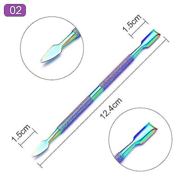 Färgglad 02 Dubbelsidig Nagelkorrigerare Nagelbandsskrapa Pedikyr Nagelkonst Tillbehör