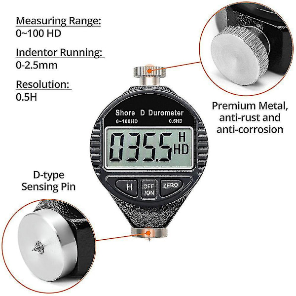 0-100hd Shore D Hårdhed Durometer Digital Durometer Skala Med Stort Lcd Display Til Gummi, Plast
