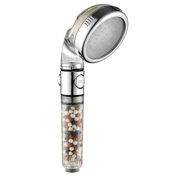 Led Anion Dusch med en knapp vattenstopp Luminous Stor Munstycke Temperaturkontroll