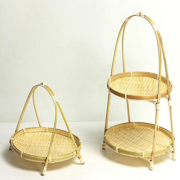 Bambusvävning Halm Korgar Tier Rack Wicker Frukt Bröd Mat Förvaring Kök Dekorera Rund Platta