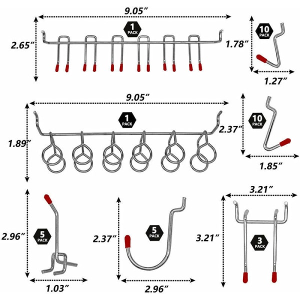 114 delar Metall Pegboard Krokar Organizer Sortiment Kit Peg Locks Hängande applikationer