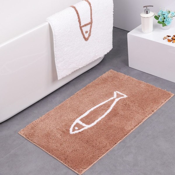 Brun/Vit Fisk Fisk Halkskyddad Badmatta, Polyester, Brun, 40x60cm