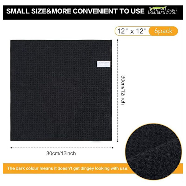 Mikrofiberduk Svart Våffelduk Tvättbara Kökshanddukar Tvättbara Tjocka Lintfritt Rengöringsdukar 30cm x 30cm 7 Pack