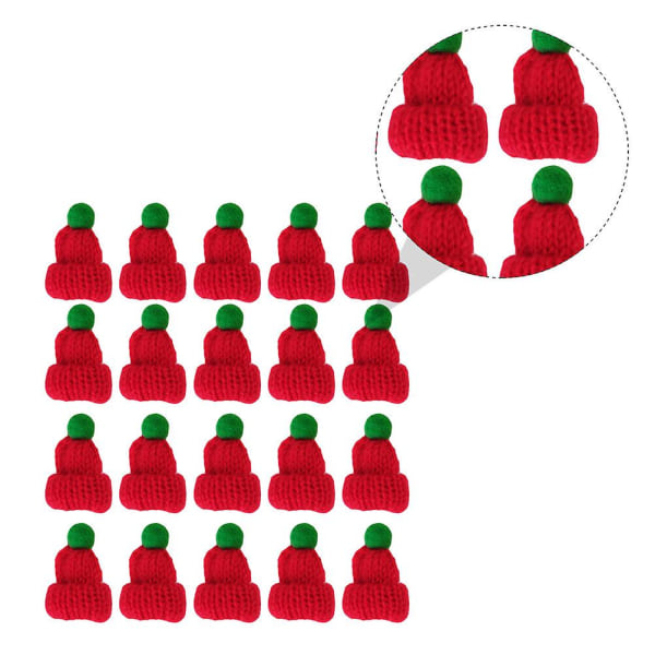 20 kpl minivillahatut neulotut Joulupukin hatut käsintehdyt asusteet vaatekoriste (4.00X4.00X2.00CM, punainen)