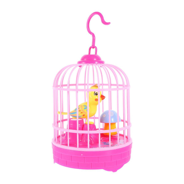 1 sett med syngende fuglebur stemmeaktiverte pedagogiske leker for barn (14X0X10CM, rosa farge)