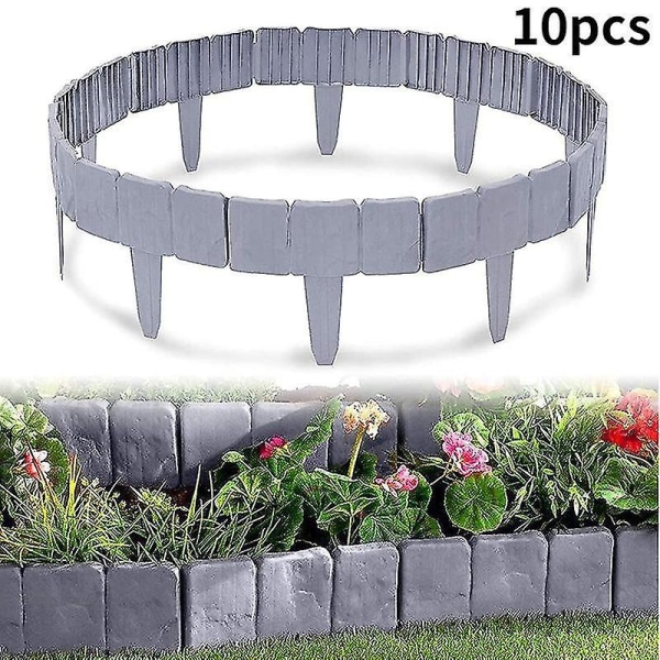 Plenkanter Plast Hagekanter Steineffekt Plantekantgjerde (10 stk, grå)