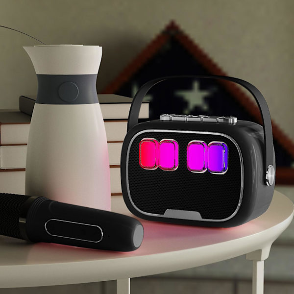 Handhållen sång och tal integrerad Bluetooth liten högtalare Mini handhållen bärbar utomhus familjesamling Karaoke verktyg FAN0474（Svart）