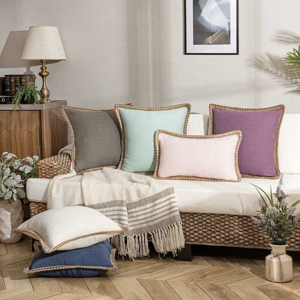Set med 2 kuddfodral, moderna soffkuddfodral, linnetyg, 45 x 45 cm, grå