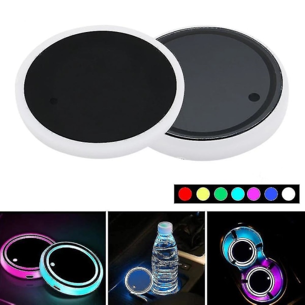 Led 7 farger lys bil koppholder matte kruspute auto interiør atmosfære lampe USB lading