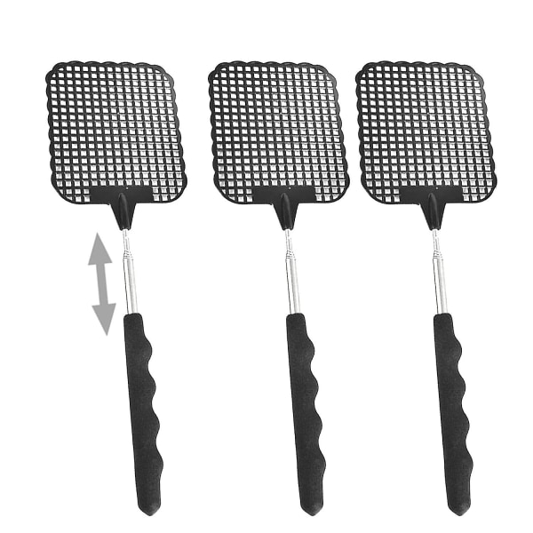 (black) 3 Piece Fly Swatter Set, Telescopic Handle For Manual Pest Control, Portable Fly Swatter, Protect Your Kitchen.