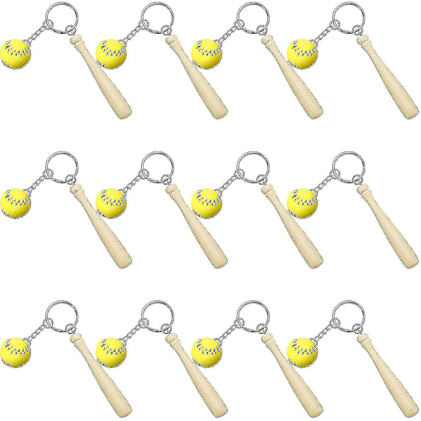 12 kappaleen pehmeäpalloavainperä Mini puinen maila avainrengas pehmeäpalloavainperä