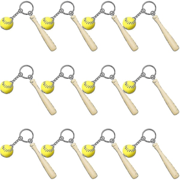 12-osainen Softball-avaimenperä Mini puinen bat avaimenperä Softball-avaimenperä