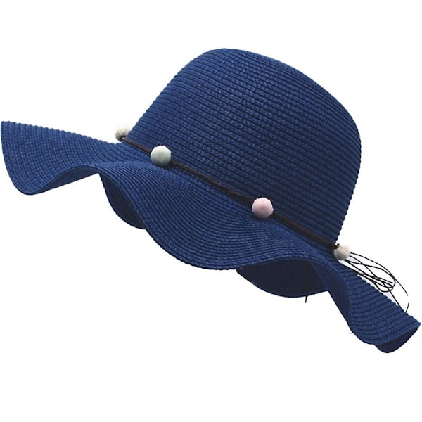 Women Straw Hat Wide Brim Beach Sun Cap Foldable Large Lady Floppy Natural Paper Braided-Tibetan blue