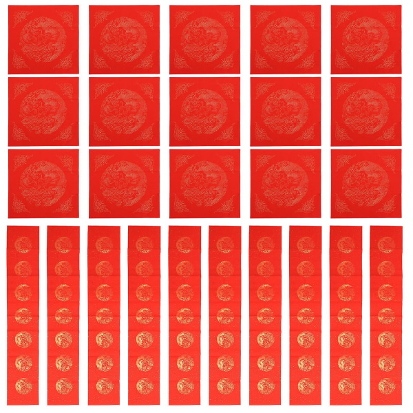 1 sæt rødt rispapir gør-det-selv-couplet-papir, syv-tegns couplet-papir, velsignelsespapir (160X28cm, rød)