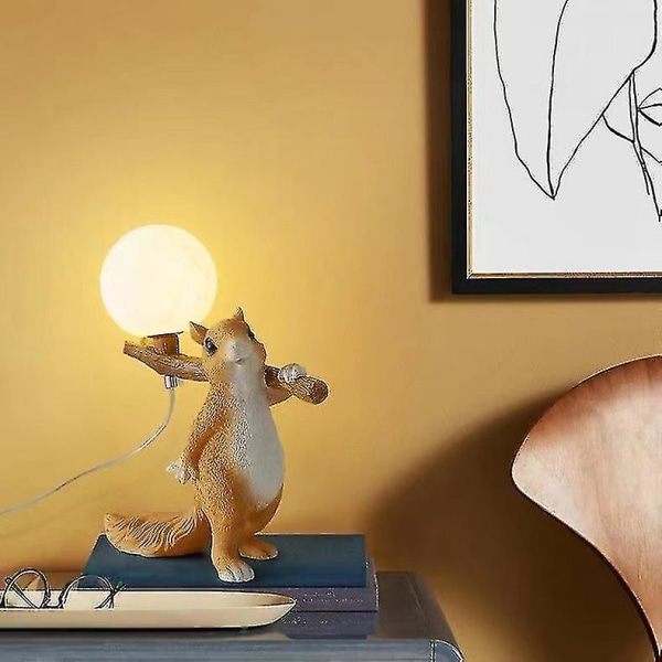 Squirrel Shape Bordlamper Soverom Nattbordslampe Barnebelysning med dobbel glass lampeskjerm 11,8-tommers