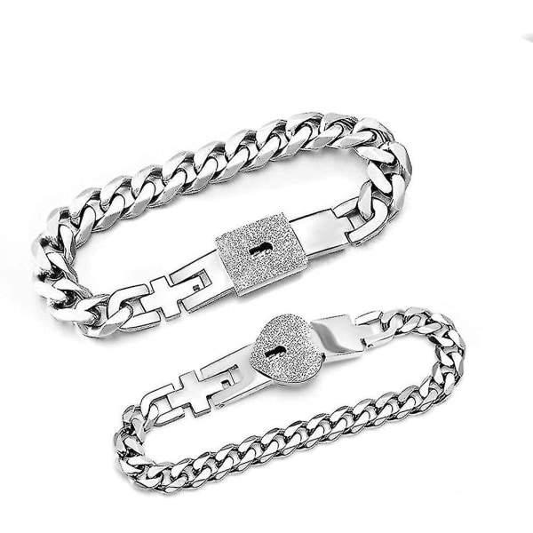 2 stk Acsergery rustfritt stål elsker hjerte kjærlighet lås nøkkel armbånd sett