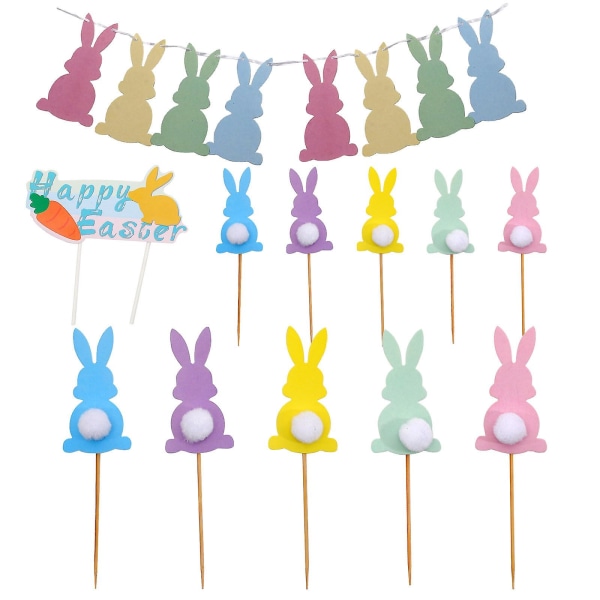 1 set Easter Decoration Kit Easter Bunny Banner Easter Cupcake Toppers Party Favors (19X17CM, as shown in the picture)