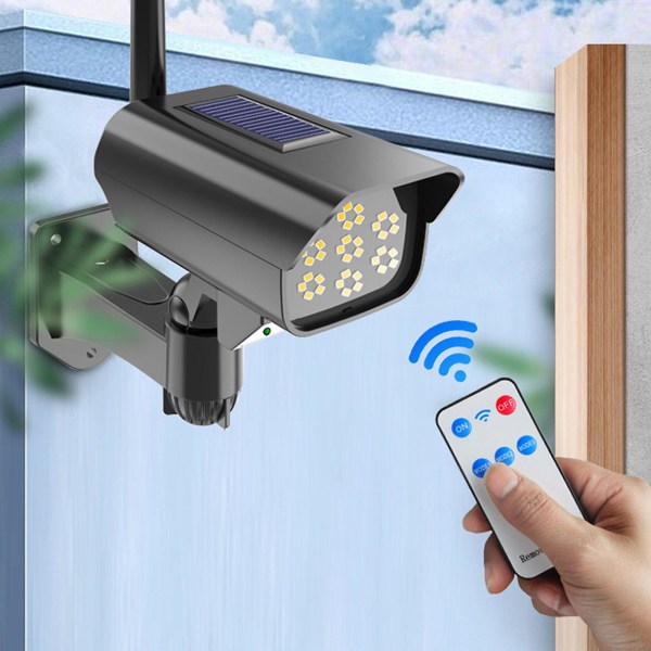 Driven mänsklig sensorsäkerhet falsk dummykamera med blinkande led utomhusbruk för trädgård och företag (svart)