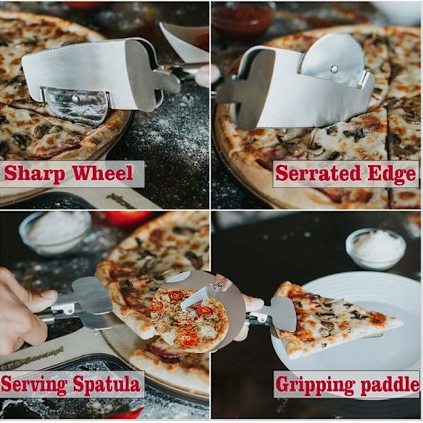 2 stycken 4 i 1 kök pizzaskärare multifunktion rostfritt stål för att skära pizza tårta och andra livsmedel