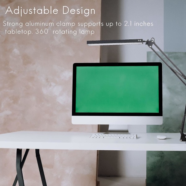 LED-skrivebordslampe med klemme, justerbar svingarm kompatibel med studie/kontor (svart)（Svart）