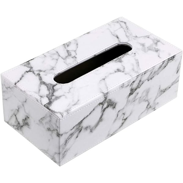 Rektangulär PU-läderdispenser för hem, kontor, surfplatta (vit marmor) 24x12x9cm