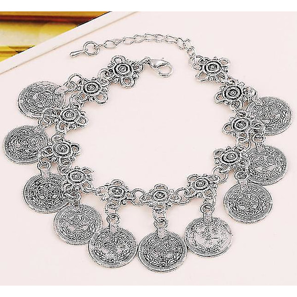 Party Hippy Boho Beach Turkiska Smycken Guld Färg Mynt Vintage Bohemia（S025 Silver färg）
