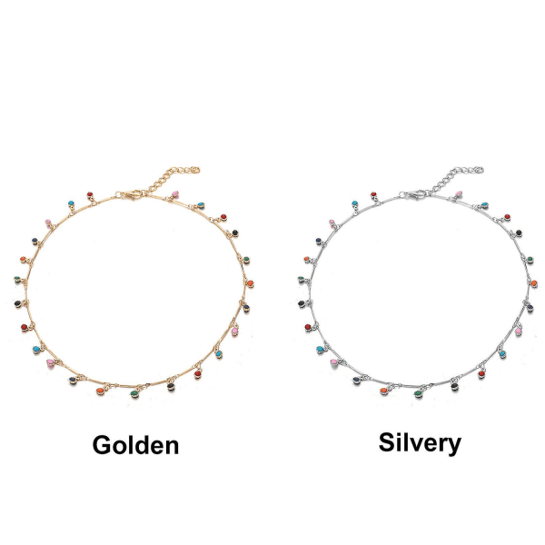 2023 Nytt enkelt motekjede med diamantkvast kragekjede med Candy Color Circle Pendant (sølvaktig)