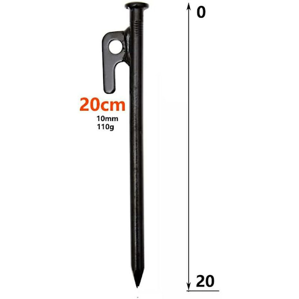 5 st × 20 cm tältpinnar i stål med gängade dubbar för camping och utomhusbruk