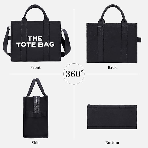 Dam Canvas Tote Bag Casual Canvas Messenger Bag med dragkedja Dubbla axelremmar Canvas axelväska för skola Shopping Arbete Resor