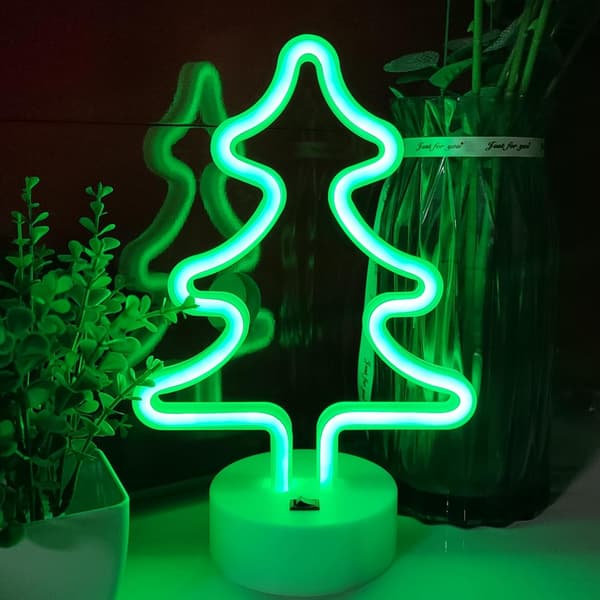 Julgrans neonskylt, sovrumsdekoration neonljus, batteri USB-driven_1
