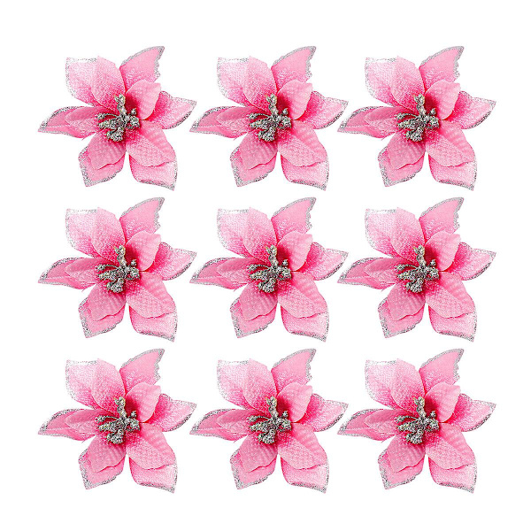 24 julblommor simulerade guldrosa blommor julgransdekoration blomma rosa (13,00X13,00X4,00CM, rosa)