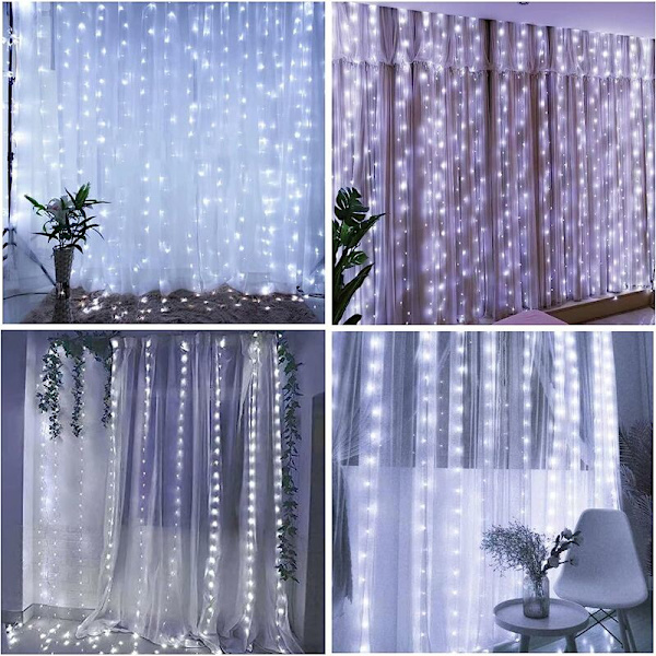 300 LED 8 lägen, fjärrkontroll med timer, justerbar ljusstyrka, lämplig för sovrum, trädgård, fest, bröllopsdekoration (transparent vit)