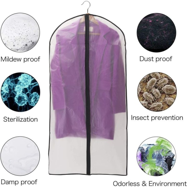 Plaggskydd, dammtätt, mal- och fuktsäkert, skjortset/rocka transparent dragkedjefodral, 6 st 60 140 cm (XXL)