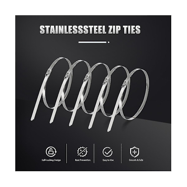 Metal Kabelbindere Heavy Duty Selvlåsende Rustfrit Stål Til Maskiner, Køretøjer Og Mere (11,8 Tommer（Sølv）