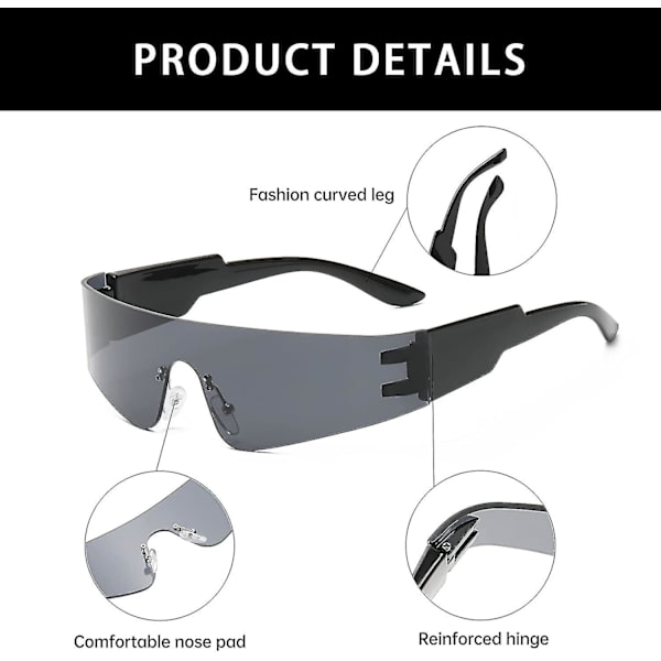 Kvinners Solbriller Futuristiske Sport Wrap Around-kule Rammeløse Uv400 Beskyttelse Retro Menn Solbriller_cc（Sølv）