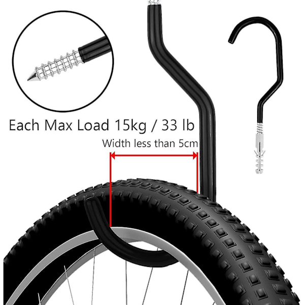 2-pack cykelkrokar, verktygskrokar, väggmonterade skruvtakskrok - Hängare för att organisera cyklar, stegar (svart)