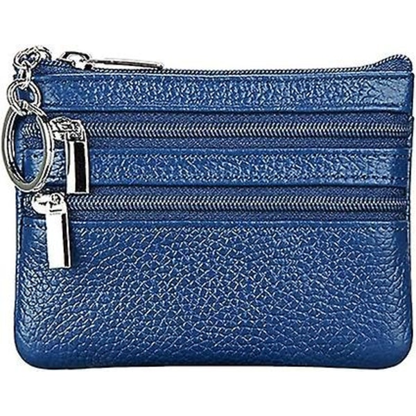 Women's Genuine Leather Coin Purse Mini Pouch Change Wallet With Keychain,blue