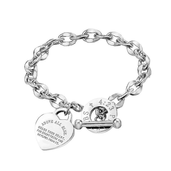 Titaniumbracelet med hjärthänge bibelverser