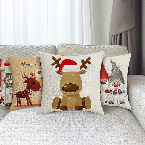 Juleputetrekk 45x45cm, 4-pak juledekorativ bomull og lin juleputetrekk for sofa seng soverom stol hage-god jul