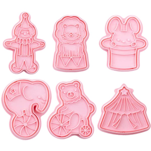 6-pak cirkus småkageforme cirkus fudgeforme plastikforme køkken bageværktøjer (7.6X5CM, pink)