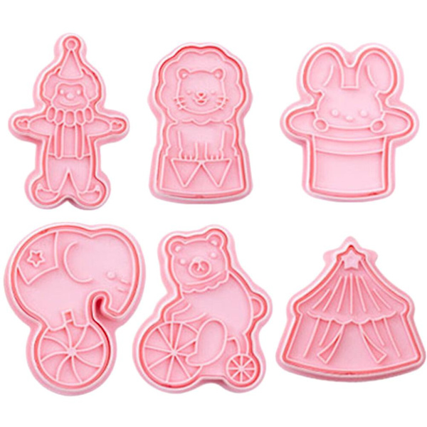 6-pakke sirkus kjeksformer sirkus fudgeformer plastformer kjøkken bakeverktøy (7,6X5CM, rosa)