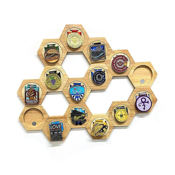 Hexagonal Trämedaljställ Kombination Medaljdisplay Stativ Dekoration För Hem Vardagsrum Sovrum