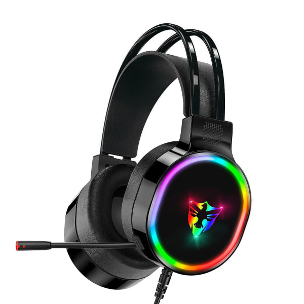 Gamingheadset med mikrofon, de flesta bärbara datorer, over-ear-hörlurar med LED RGB-ljus, brusreducerande mikrofon, 7.1 stereoljud FAN0482（Svart）