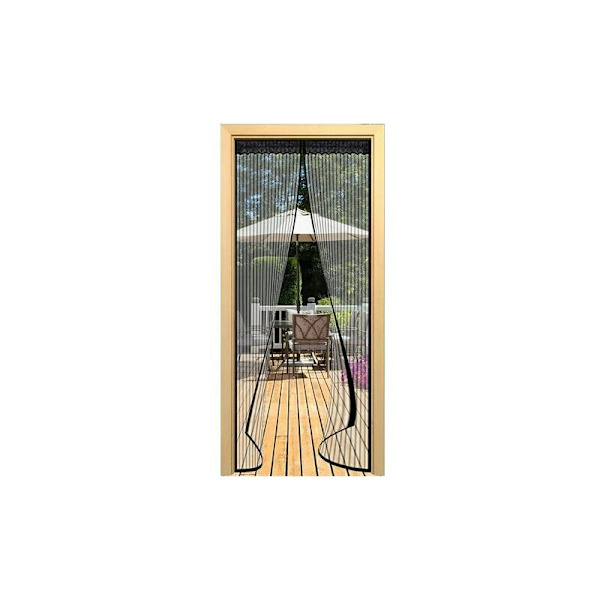 Myggnät för dörr - 90 x 210 cm magnetisk automatisk stängning - för balkongdörrar, vardagsrum, montering utan borrning (svart)
