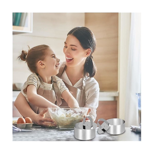 9-pack kakringsformar, 3,15 tum runda rostfria ringformar för matlagning med, runda små kakformar (silver)
