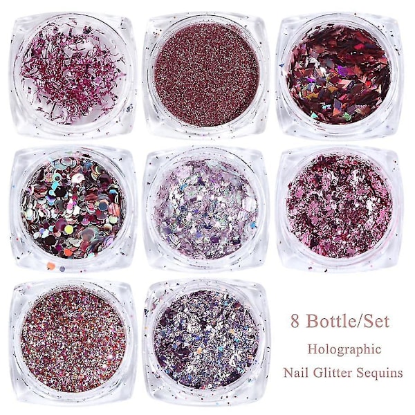 1585 F3.07 Mix Glitter Nail Art Powder Flakes Set Holografiska Paljetter För Manikyr